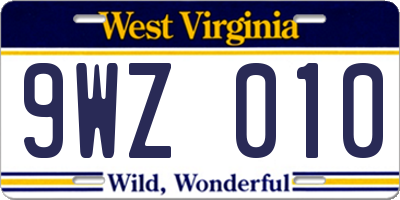 WV license plate 9WZ010