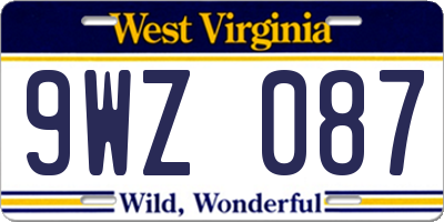 WV license plate 9WZ087