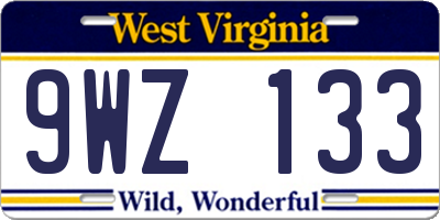 WV license plate 9WZ133