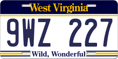 WV license plate 9WZ227