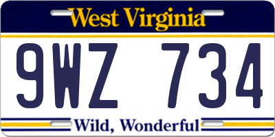 WV license plate 9WZ734