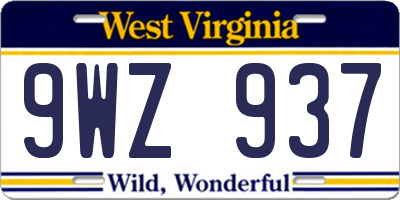 WV license plate 9WZ937