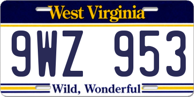 WV license plate 9WZ953