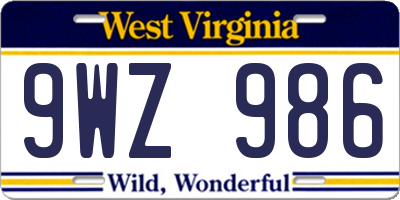 WV license plate 9WZ986