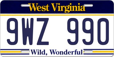 WV license plate 9WZ990