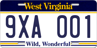 WV license plate 9XA001
