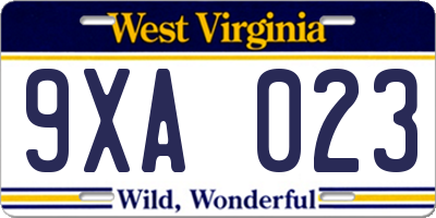 WV license plate 9XA023
