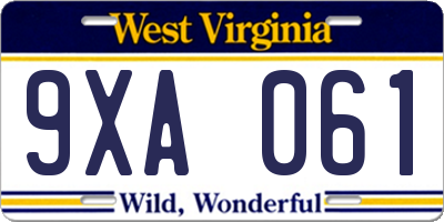 WV license plate 9XA061