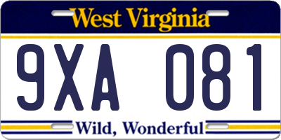 WV license plate 9XA081