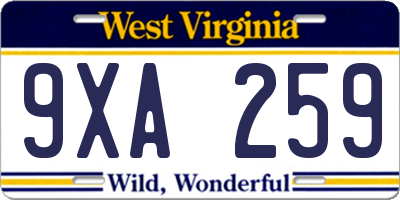 WV license plate 9XA259