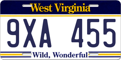 WV license plate 9XA455