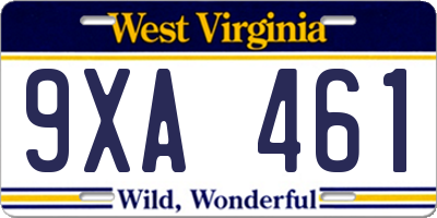 WV license plate 9XA461
