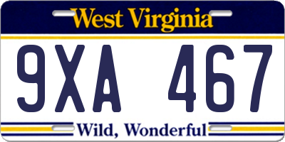 WV license plate 9XA467