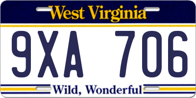 WV license plate 9XA706