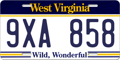 WV license plate 9XA858