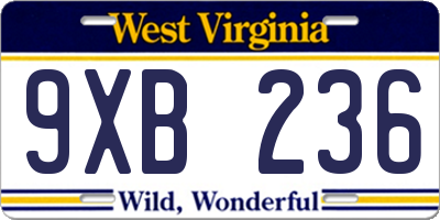 WV license plate 9XB236