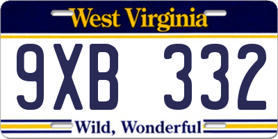 WV license plate 9XB332