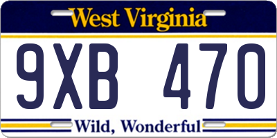 WV license plate 9XB470