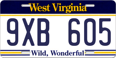 WV license plate 9XB605