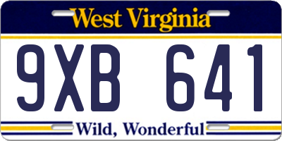 WV license plate 9XB641