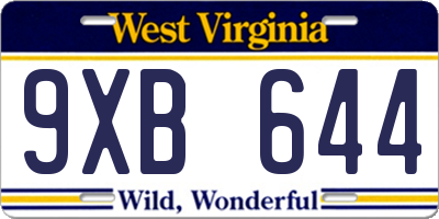 WV license plate 9XB644