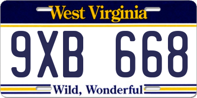WV license plate 9XB668