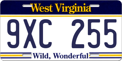 WV license plate 9XC255