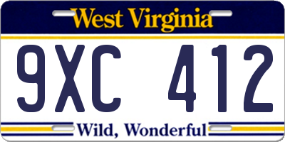 WV license plate 9XC412