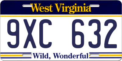 WV license plate 9XC632