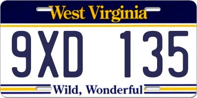 WV license plate 9XD135