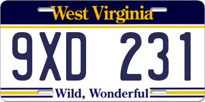 WV license plate 9XD231