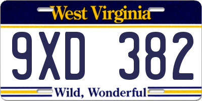 WV license plate 9XD382