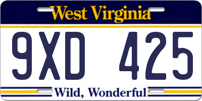 WV license plate 9XD425
