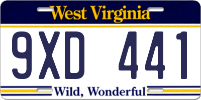 WV license plate 9XD441