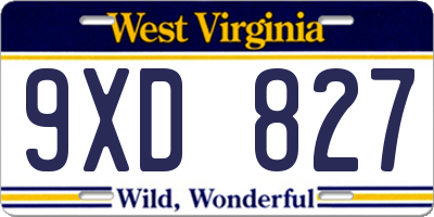 WV license plate 9XD827