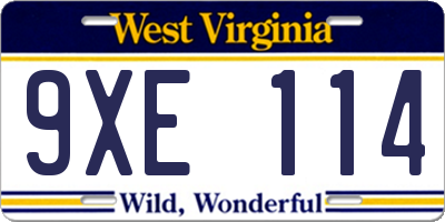WV license plate 9XE114