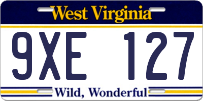 WV license plate 9XE127