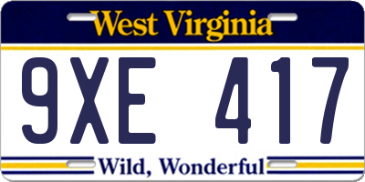 WV license plate 9XE417