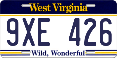 WV license plate 9XE426