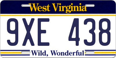 WV license plate 9XE438