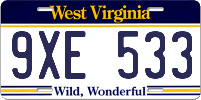 WV license plate 9XE533
