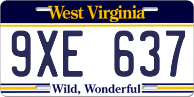 WV license plate 9XE637