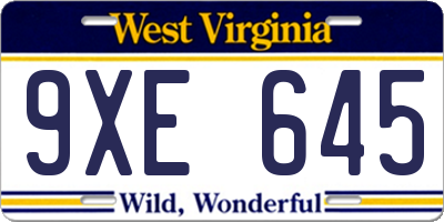 WV license plate 9XE645