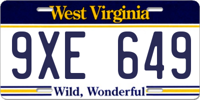 WV license plate 9XE649