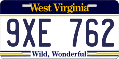 WV license plate 9XE762