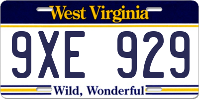 WV license plate 9XE929