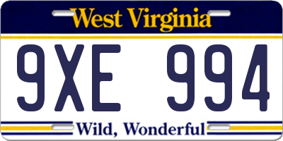 WV license plate 9XE994