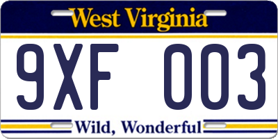 WV license plate 9XF003