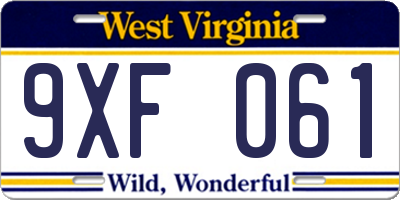 WV license plate 9XF061