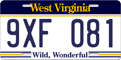 WV license plate 9XF081